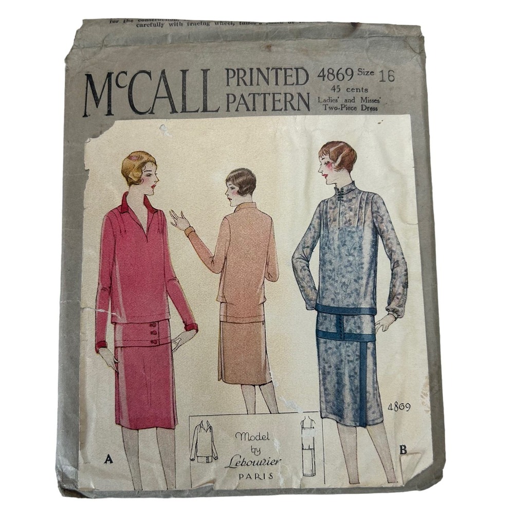 McCall Antique Early 1900's Pattern #4869 Ladies/Misses 2 Pc Dress Sz16 HTF RARE